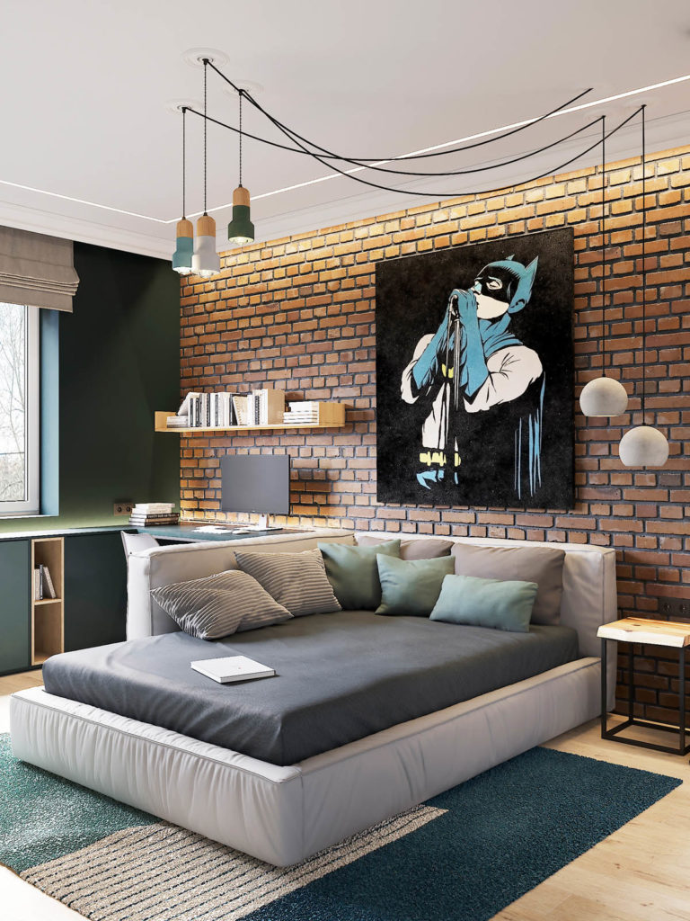 Teen Bedroom Workspace Fortified by Brick Wall — Home Office Bits
