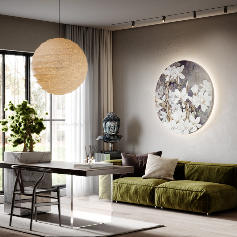 Modern Zen Home Office in Wood, Marble and Velvet — Home Office Bits